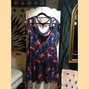 Hot Topic Plus, Cold Shoulder Galaxy Skater Dress